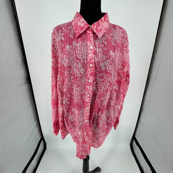Westbound Woman‎ Floral Button Up Shirt Size 3X Cotton Pink Career Paisley Loose - Picture 3 of 6